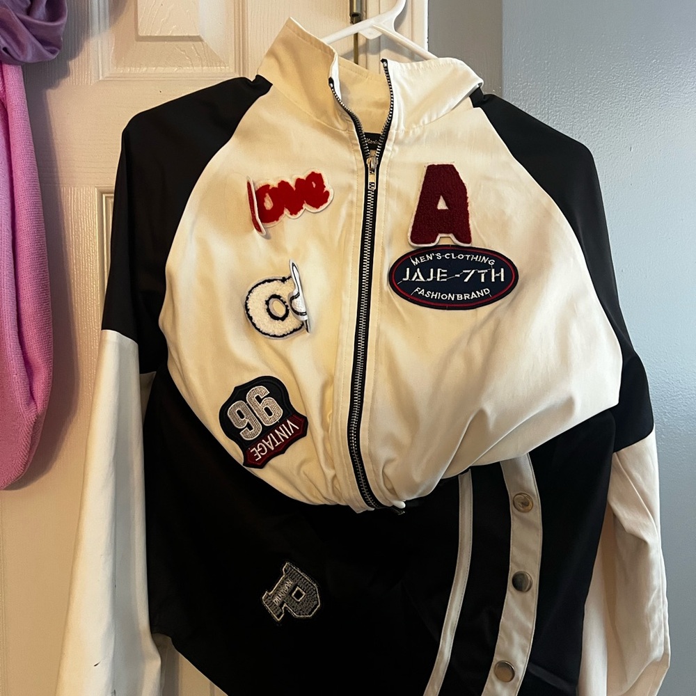 Stylish Black and White Varsity Jacket with Patches